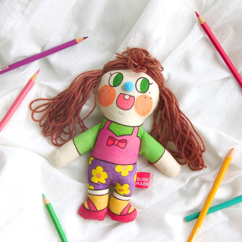 original hand-painted doll basic type coffee long hair - Stuffed Dolls & Figurines - Cotton & Hemp Multicolor