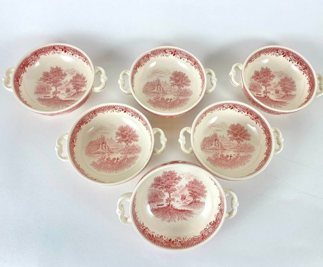 赤と青の持ち手付きスープカップ　ビレロイ&ボッホ　4個 赤と青の持ち手付きスープカップビレロイ&ボッホ4個