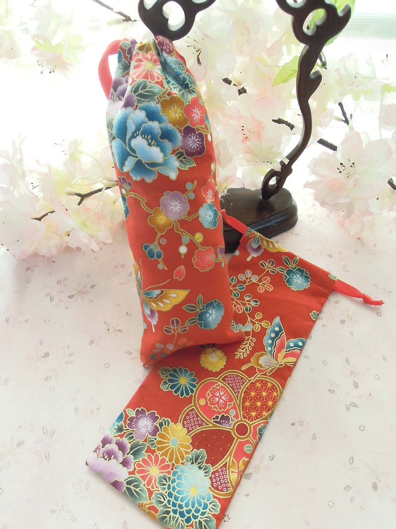 Longyun Pavilion-Red bottom colorful cotton handmade hairpin bag storage bag - เครื่องประดับผม - ผ้าฝ้าย/ผ้าลินิน 