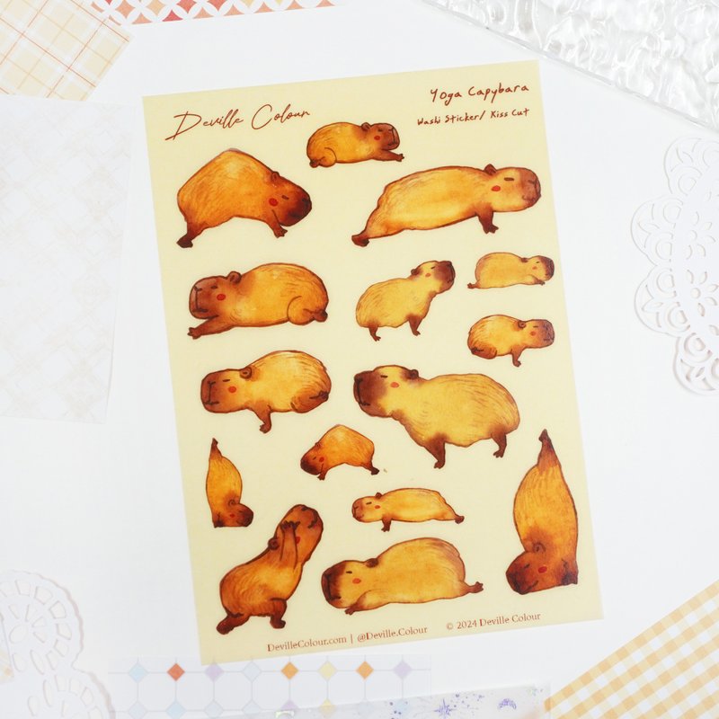 【Yoga Capybara】Washi Sticker Sheet - สติกเกอร์ - กระดาษ สีส้ม