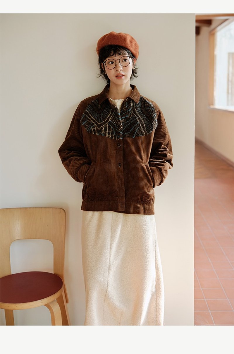 Brown wool blend stand collar jacket - เสื้อแจ็คเก็ต - ผ้าฝ้าย/ผ้าลินิน หลากหลายสี