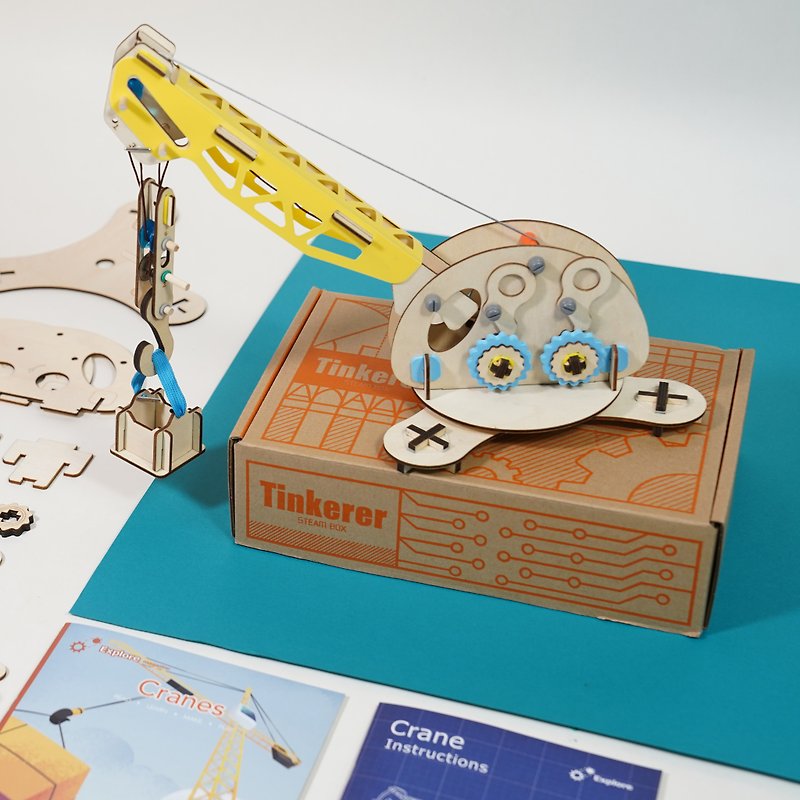 Tinkerer Box 滑輪起重機STEM玩具禮物 男孩生日送禮 9歲10歲11歲 - 木工/竹藝/紙雕 - 木頭 橘色