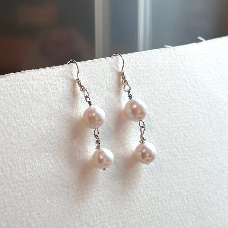 [Gemini and Cancer | June] Freshwater Pearl Silver Wire Wrap Dangle Earrings Personal Charm and Pure Faith - Earrings & Clip-ons - Pearl White