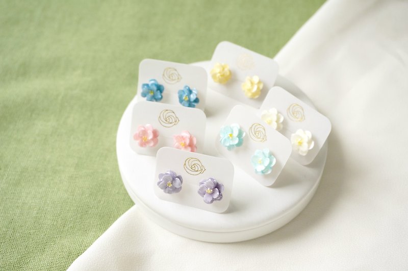 Camellia Earrings/Clip on =Flower Piping= Customizable