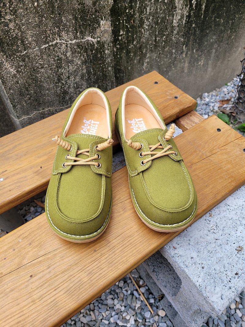 Color(卡樂)經典系列-馬卡龍綠 - 女休閒鞋/帆布鞋 - 棉．麻 綠色
