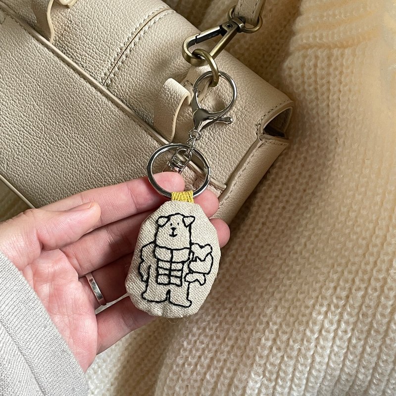 專屬訂製 l 客製刺繡鑰匙圈 客製化鑰匙圈 手工刺繡 線條刺繡 - 鑰匙圈/鑰匙包 - 棉．麻 卡其色