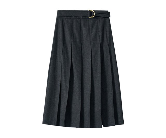 Women's pleated maxi wool skrit for winter in grey 1798#