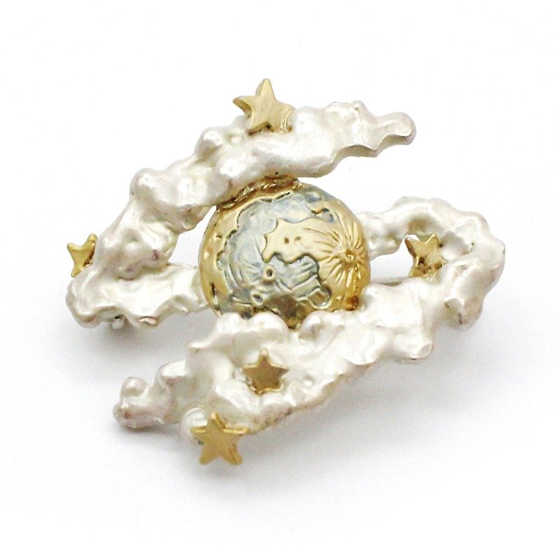 Moonlight Night Brooch / moonlight brooch PB092 - Brooches - Other Metals White