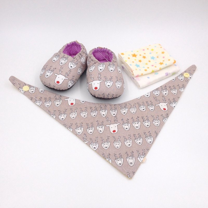 Row elk - Miyue baby gift box (toddler shoes / baby shoes / baby shoes + 2 handkerchief + scarf) - ของขวัญวันครบรอบ - ผ้าฝ้าย/ผ้าลินิน สีนำ้ตาล