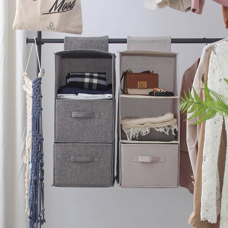 Drawer type wardrobe hanging bag white gray/coffee gray two colors optional clothing storage - กล่องเก็บของ - ผ้าฝ้าย/ผ้าลินิน สีเทา