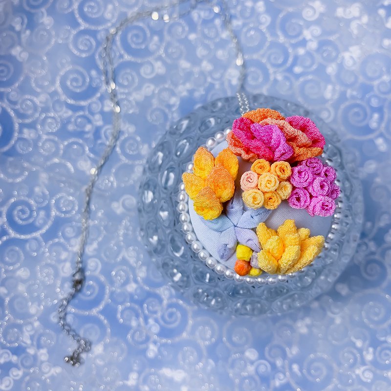 (Aquatic Underwater World) Finework Fabric Flower Ocean Necklace Type E - Necklaces - Cotton & Hemp Multicolor