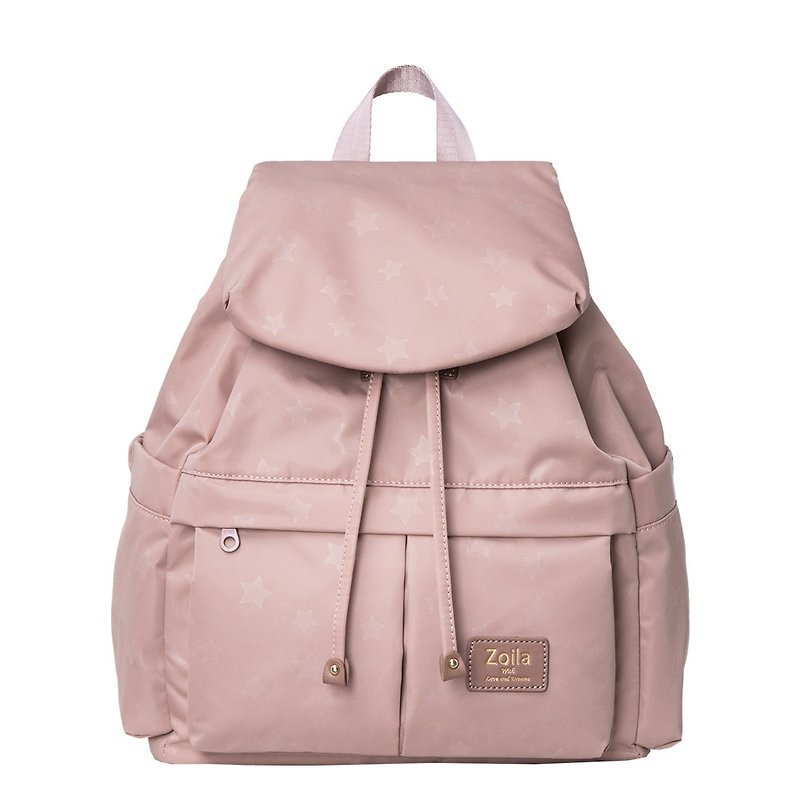 Small fresh drawstring backpack (M) _Soft mist pink starry sky - Backpacks - Polyester Pink