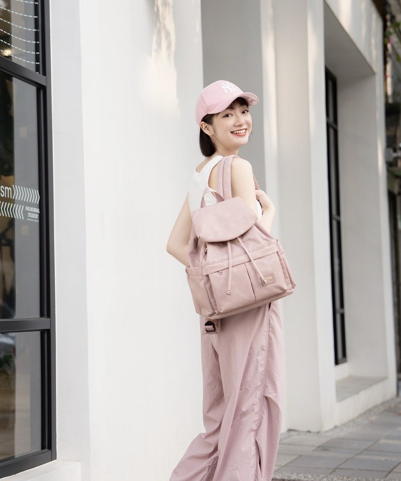 Small Fresh Backpack (M)_Soft Mist Pink Starry Sky_Mom Bag_Fashion Backpack_Laptop Bag - กระเป๋าหูรูด - เส้นใยสังเคราะห์ สึชมพู