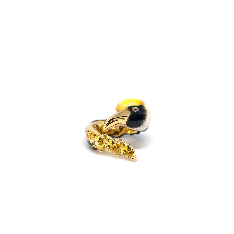 Hornbill Hugging Ring , Yellow Stone - General Rings - Copper & Brass Gray