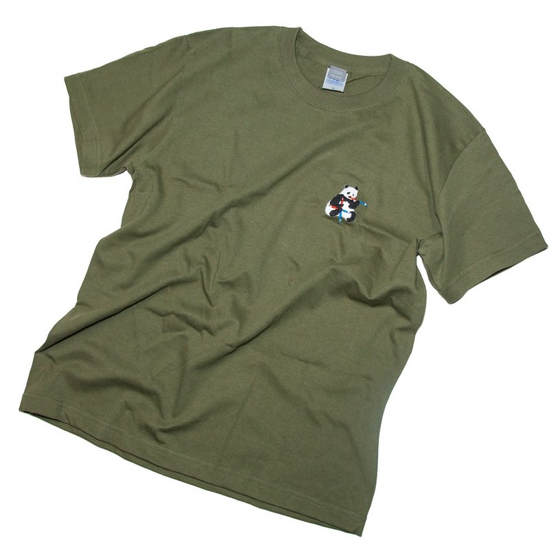 パンダ赤青鉛筆 おもしろデザインTシャツ　ユニセックスS〜XXXLサイズ、レディースS〜Lサイズ　Tcollector - 女 T 恤 - 棉．麻 綠色
