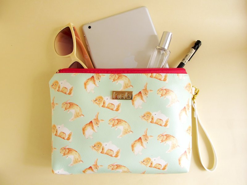 Toffee Rabbit Clutch Big Zip Bag Wash Bag Cosmetic Bag Pouch - Toiletry Bags & Pouches - Polyester Green