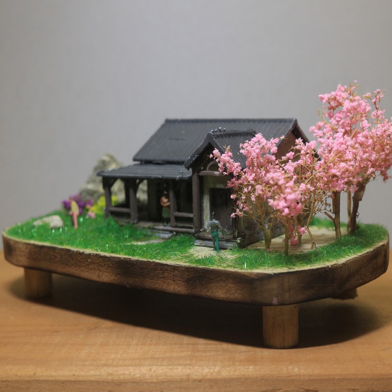 櫻花林旁的日式平房 藝術擺飾 / 燈飾 / 精油擴香 - 擺飾/家飾品 - 木頭 粉紅色