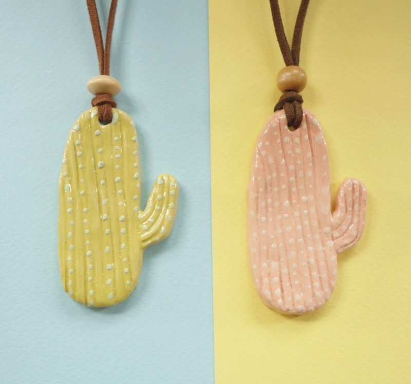 Handmade ceramic necklace inspired by Cactus in pastel.