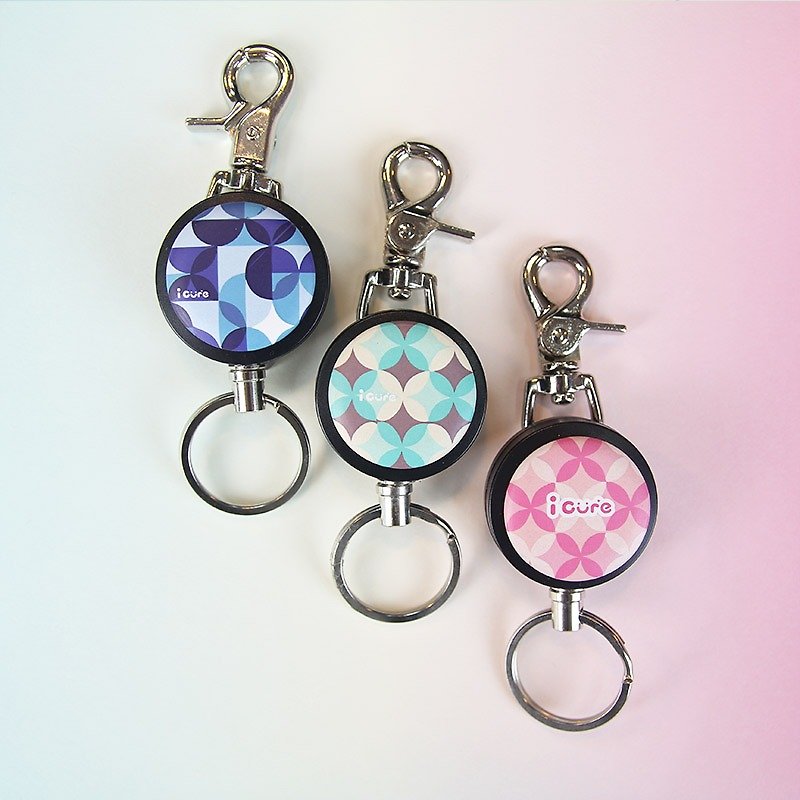 i good slip ring keychain series - Flower Series - pink, blue, green (three) keychain Telescopic retractable steel cable pull ring - Keychains - Paper 