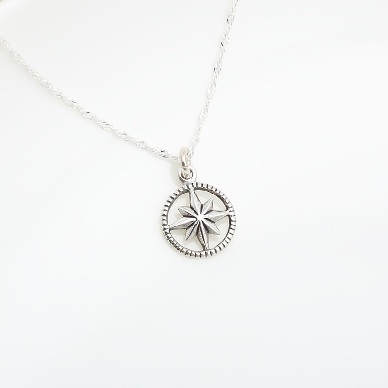 Lucky Small Compass Hope s925 sterling silver necklace Valentine's Day gift - Necklaces - Sterling Silver Silver