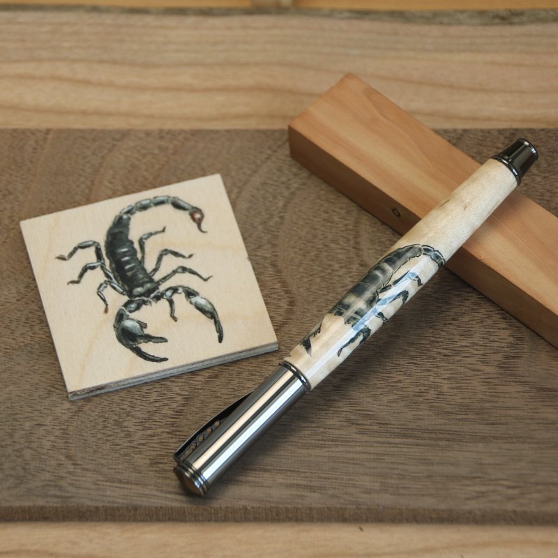 In stock - watercolor hand-painted maple - Scorpio/Germany SCHMIDT pull-out ballpoint pen - ไส้ปากกาโรลเลอร์บอล - ไม้ สีนำ้ตาล