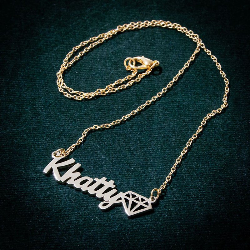 Made to order - Customize name necklace with diamond - Necklaces - Copper & Brass 