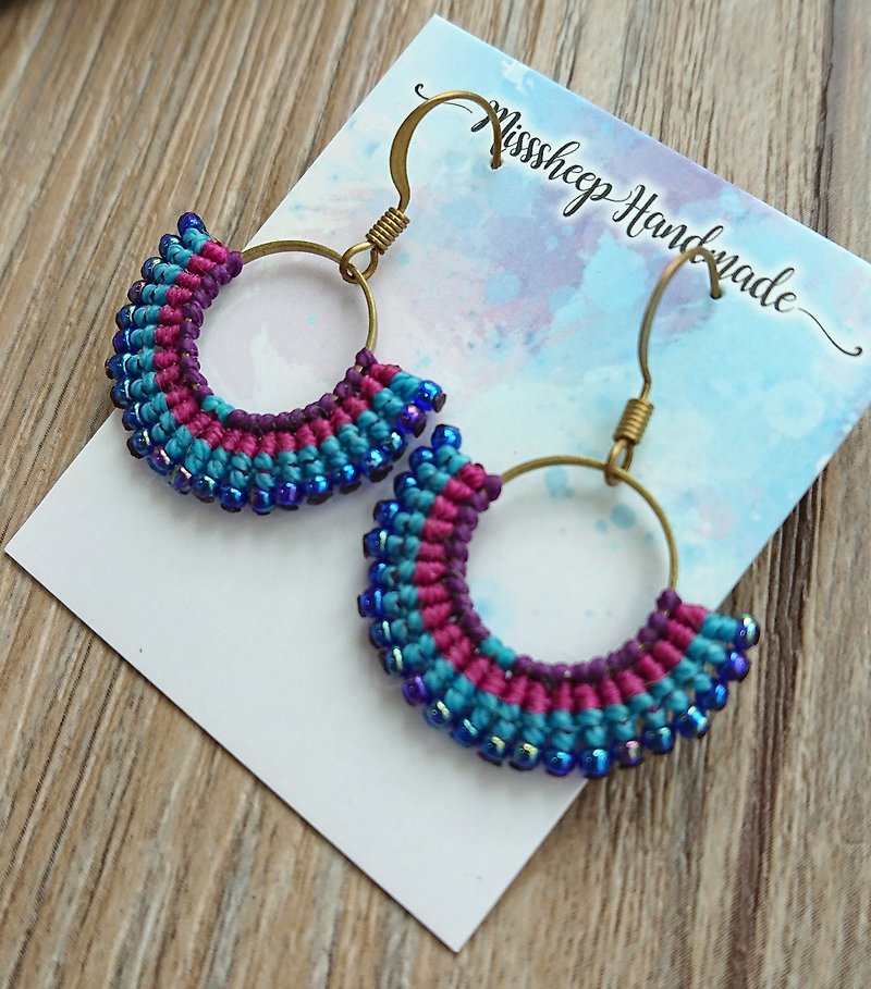 Misssheep - A97 macrame earrings with japanese beads - ต่างหู - วัสดุอื่นๆ สีน้ำเงิน