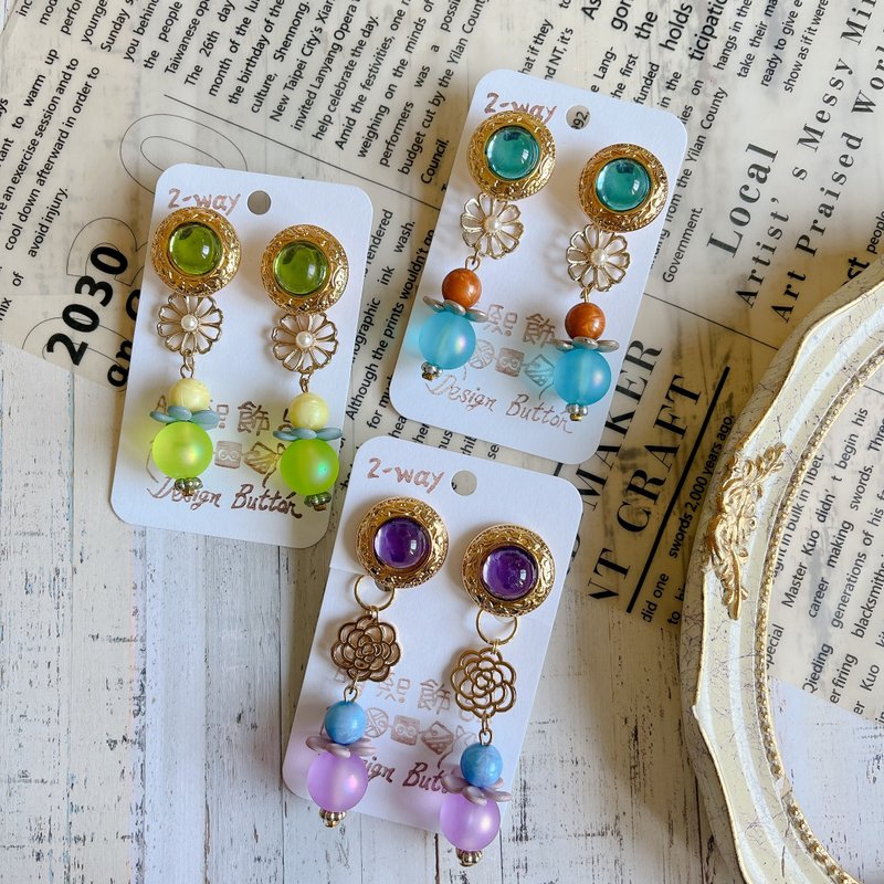 wow Handmade 復古花影/2way 拆戴設計耳夾/耳針 - 耳環/耳夾 - 其他材質 