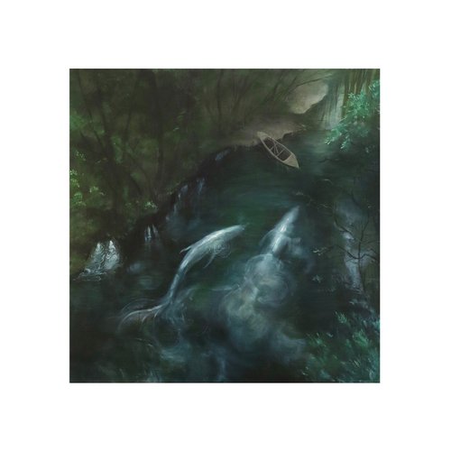 金烏火火 油畫山水雙魚 順風順水 限量300藝術微噴 家居裝飾 作者親簽