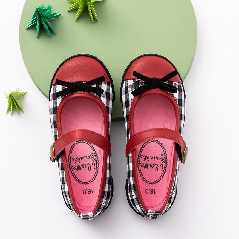 Aubree black and white plaid doll shoes - รองเท้าเด็ก - วัสดุอื่นๆ สีแดง