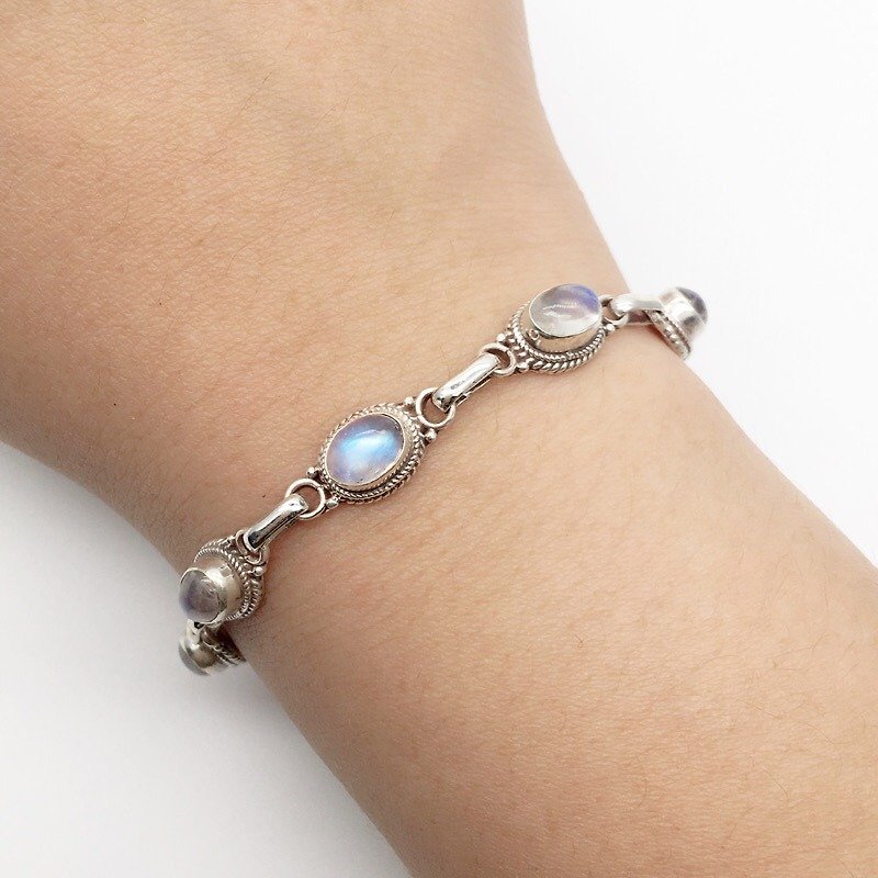 月光石925純銀簡約風格手鍊 尼泊爾手工鑲嵌製作 - 手鍊/手鐲 - 寶石 藍色