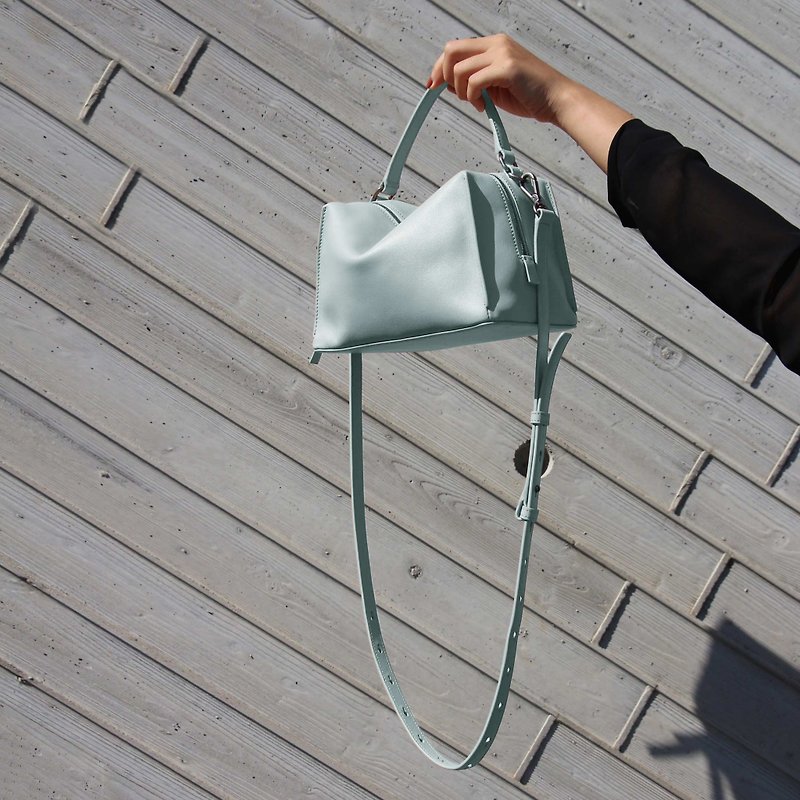Mini Valley Cube Shoulder Bag- Air Blue/leather bag/shoulder bag/handbag - Messenger Bags & Sling Bags - Genuine Leather Blue