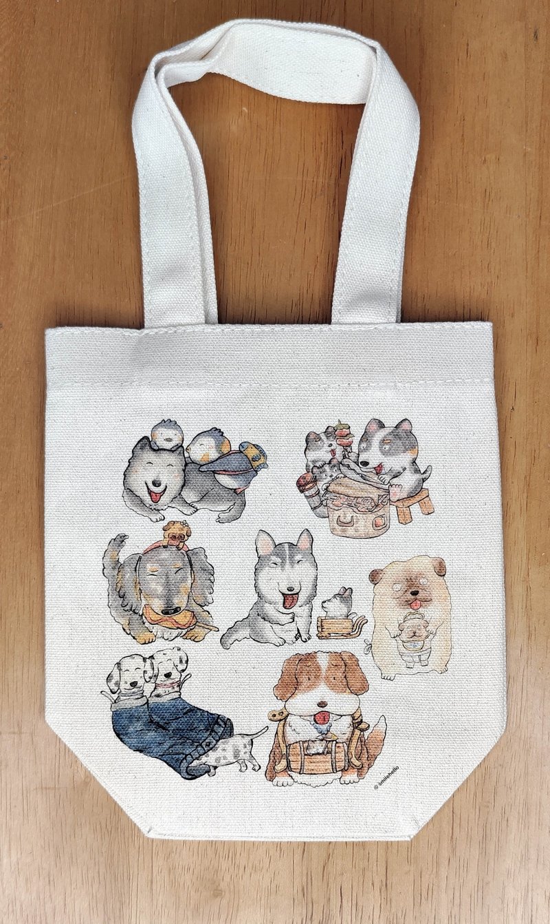 Drink bag/canvas bag/reusable bag/carrying bag/shoulder bag dog I (can hold hand-held drinks) - กระเป๋าถือ - วัสดุอื่นๆ หลากหลายสี