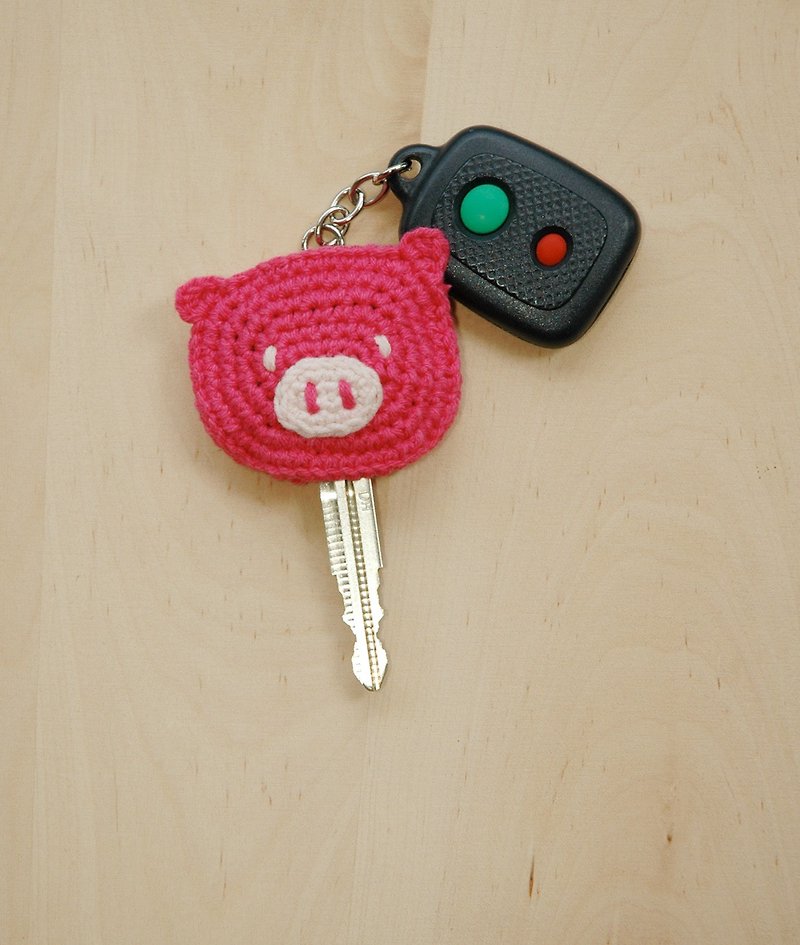 Piggy Key Cover - Piggy Applique Key Cap - Pig Key Chain - Pig Keychain - ที่ห้อยกุญแจ - ผ้าฝ้าย/ผ้าลินิน สึชมพู