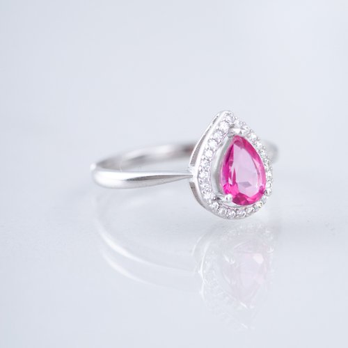 Pink Laboratory 粉紅製造 粉紅托帕石 925純銀精鍍亮澤白金戒指