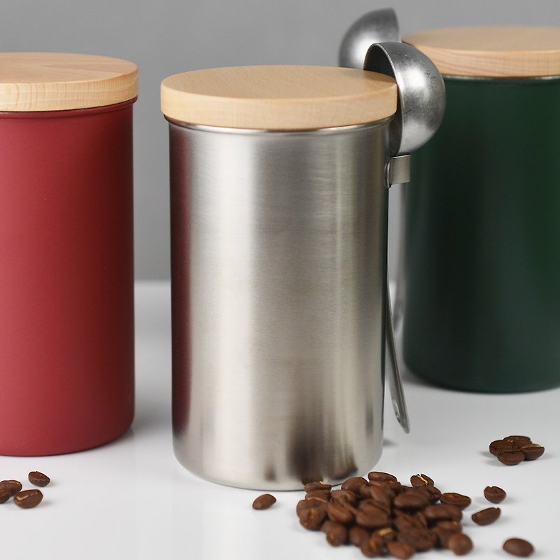 日本高桑elfin 不鏽鋼咖啡密封儲物罐附咖啡杓-200g-銀色 - 咖啡壺/咖啡周邊 - 不鏽鋼 