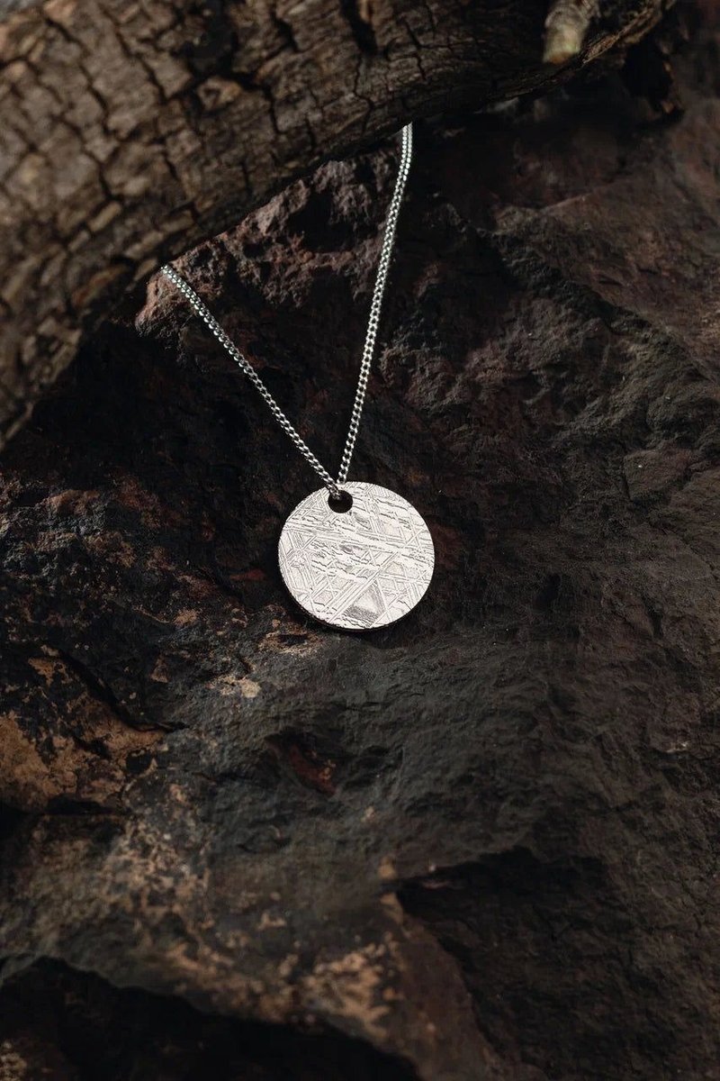 Pendant of solid circle of Muonionalusta meteorite - Necklaces - Other Materials 