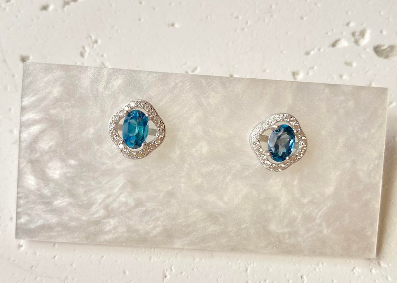 天然托帕石耳環925純銀耳環戒指裸石寶石輕珠寶半寶石 - 耳環/耳夾 - 寶石 藍色