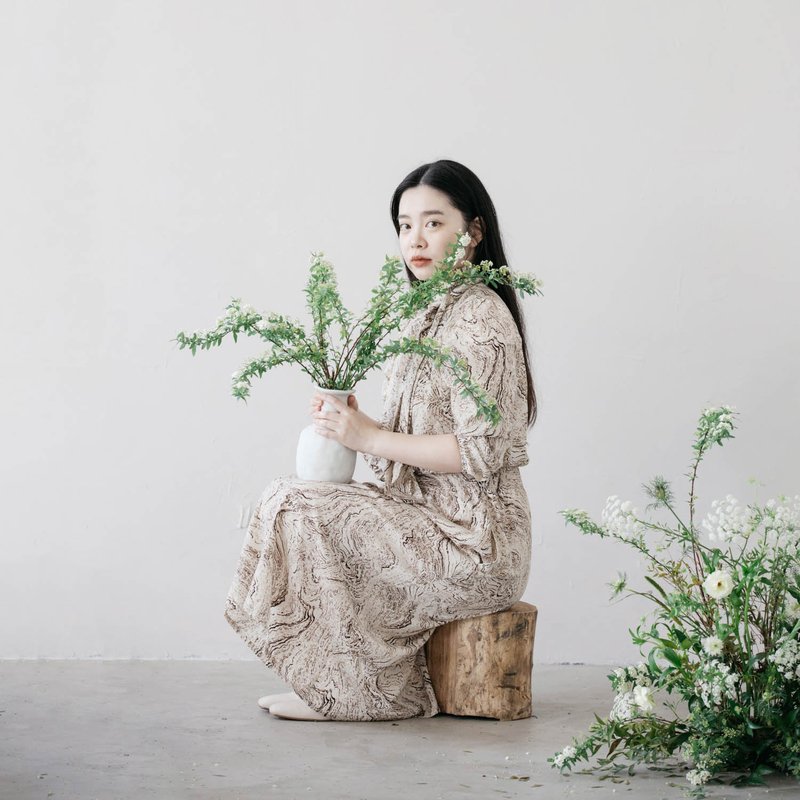 年輪2way正反兩穿鬆緊帶洋裝 - 洋裝/連身裙 - 棉．麻 紫色