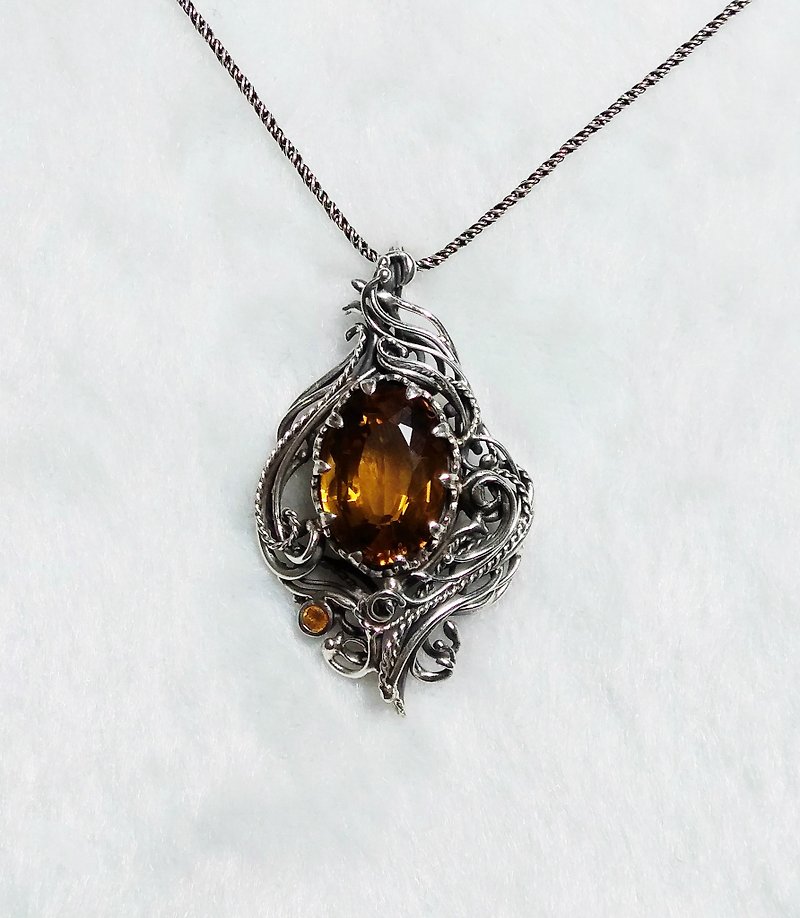 <gem series> citrine design big pendant - Necklaces - Gemstone Yellow