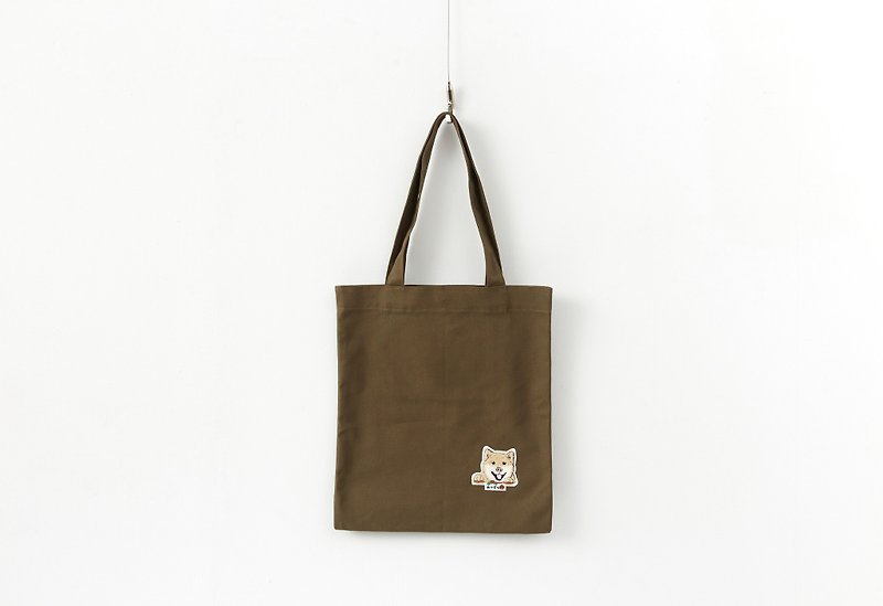 Screen Printed Shiba Inu Natural Cotton Canvas Grocery Totes - Handbags & Totes - Cotton & Hemp White
