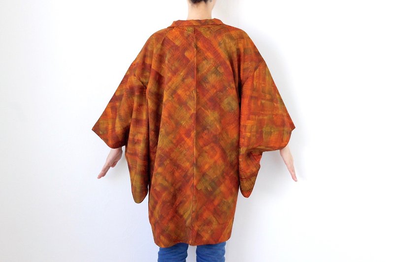 woven leaf kimono, vintage kimono, kimono jacket, kawaii, asian clothing /3881 - Women's Casual & Functional Jackets - Polyester Orange