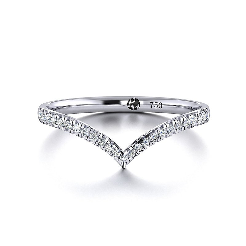 【PurpleMay Jewellery】18k White Gold V-shaped Natural Diamond Ring R002 - แหวนทั่วไป - เพชร สีเงิน