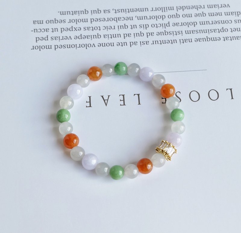 Light // Natural Jadeite Turbot Violet, Red Jade, Green Jade, White Jade 14k Gold Accessories - Bracelets - Jade Multicolor