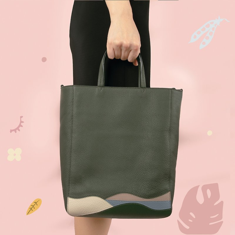 Fizz Small Tote Bag - Dark Olive - กระเป๋าถือ - หนังแท้ สีเขียว