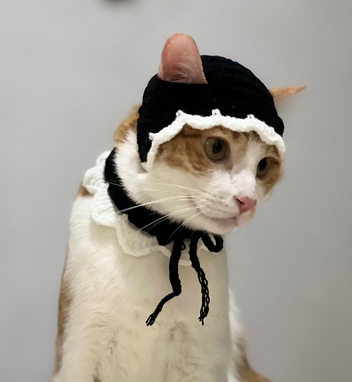 貓子手作 ฅ貓子手作ฅ 女僕裝項圈 手工鉤織項圈 客製化禮物 寵物 貓貓 狗