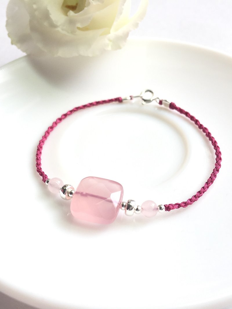 Ops Rose Quartz silver Handmade Gemstone-粉晶/桃花/粉嫩/禮物 - 手鍊/手鐲 - 寶石 粉紅色