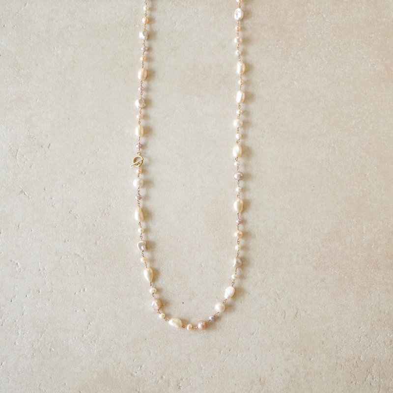 14kgf MIX Pearl Mantel Necklace 80 PK - Long Necklaces - Pearl Pink