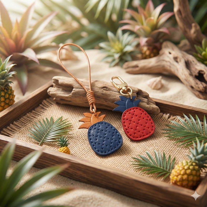 【開運吊飾 / 旺來吊飾 / 鳳梨吊飾 / 幸運小物】 - 吊飾/掛飾 - 真皮 橘色