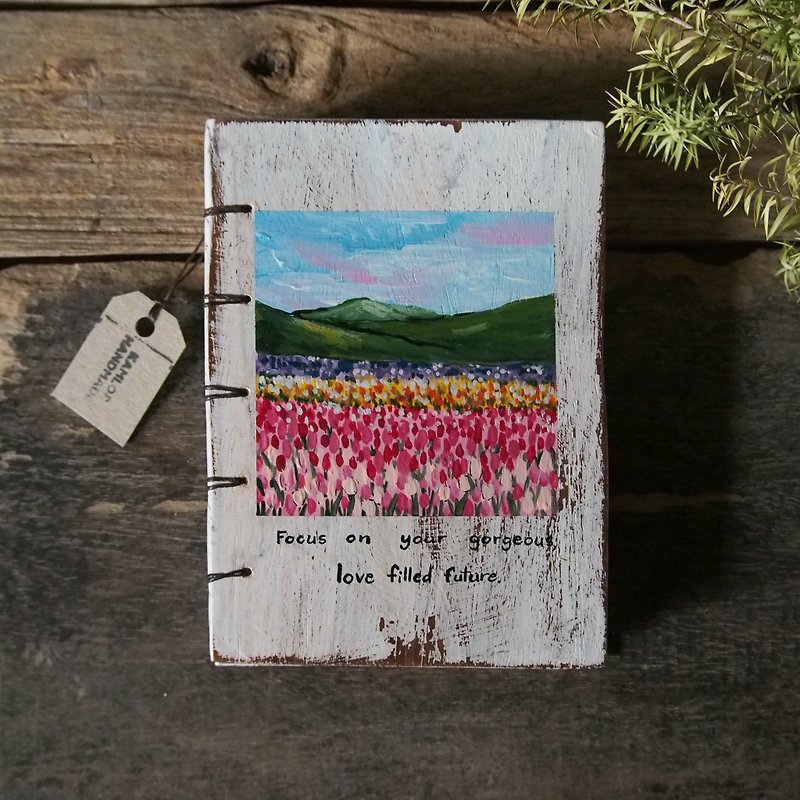 Wooden vintage notebook Acrylic paint .  Notebook Handmade Diary 筆記本 journal - Notebooks & Journals - Wood Pink